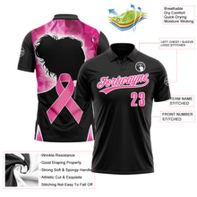 Load image into Gallery viewer, Custom Black Pink-White 3D Pink Ribbon Breast Cancer Awareness Month Women Health Care Support Performance Polo Shirt
