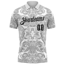 Load image into Gallery viewer, Custom White Black-Steel Gray 3D Bowling Abstract Liquid Performance Polo Shirt
