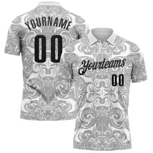 Load image into Gallery viewer, Custom White Black-Steel Gray 3D Bowling Abstract Liquid Performance Polo Shirt
