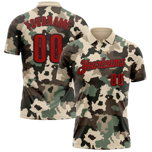 Custom Camo Red-Black 3D Bowling Performance Salute To Service Polo Shirt