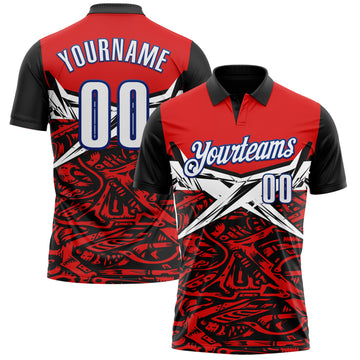 Custom Red Royal-Black 3D Bowling Performance Polo Shirt