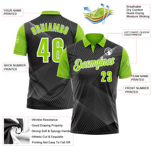 Custom Black Neon Green-White 3D Bowling Line Performance Polo Shirt