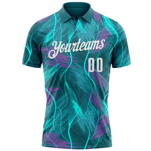 Load image into Gallery viewer, Custom Teal Medium Purple-White 3D Bowling Line Performance Polo Shirt
