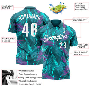 Custom Teal Medium Purple-White 3D Bowling Line Performance Polo Shirt