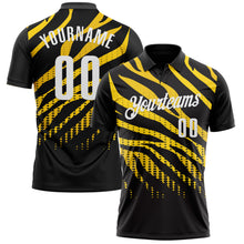 Load image into Gallery viewer, Custom Black Yellow-White 3D Bowling Dot Performance Polo Shirt
