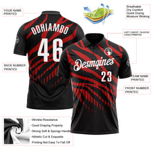 Load image into Gallery viewer, Custom Black Red-White 3D Bowling Dot Performance Polo Shirt
