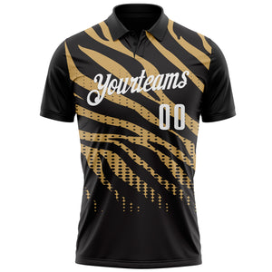 Custom Black Old Gold-White 3D Bowling Dot Performance Polo Shirt