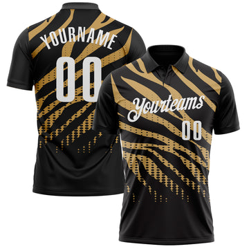 Custom Black Old Gold-White 3D Bowling Dot Performance Polo Shirt