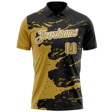 Load image into Gallery viewer, Custom Black Old Gold-White 3D Bowling Splash Ink Performance Polo Shirt
