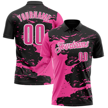 Custom Black Pink-White 3D Bowling Splash Ink Performance Polo Shirt