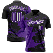 Load image into Gallery viewer, Custom Black Purple-White 3D Bowling Splash Ink Performance Polo Shirt
