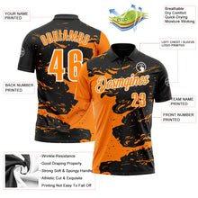 Load image into Gallery viewer, Custom Black Bay Orange-White 3D Bowling Splash Ink Performance Polo Shirt
