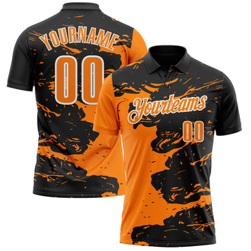 Custom Black Bay Orange-White 3D Bowling Splash Ink Performance Polo Shirt