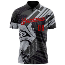 Load image into Gallery viewer, Custom Black Red-Gray 3D Bowling Abstract Grunge Art Performance Polo Shirt
