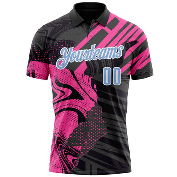 Custom Black Light Blue-Pink 3D Bowling Abstract Grunge Art Performance Polo Shirt