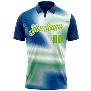 Custom Shadow Blue Neon Green-White 3D Bowling Line Performance Polo Shirt