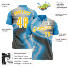 Load image into Gallery viewer, Custom Sky Blue Yellow-Steel Gray 3D Bowling Line Performance Polo Shirt
