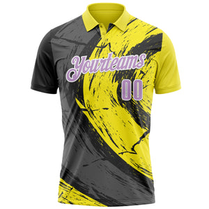 Custom Light Yellow Light Purple-Steel Gray 3D Bowling Splash Ink Performance Polo Shirt