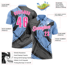 Load image into Gallery viewer, Custom Light Blue Pink-Steel Gray 3D Bowling Splash Ink Performance Polo Shirt
