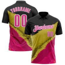 Load image into Gallery viewer, Custom Black Pink-Old Gold 3D Bowling Splash Ink Performance Polo Shirt
