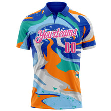 Load image into Gallery viewer, Custom Thunder Blue Pink Bay Orange-Aqua 3D Bowling Splash Ink Performance Polo Shirt
