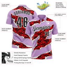 Load image into Gallery viewer, Custom Light Purple Black-Red 3D Bowling Torn Paper Style Performance Polo Shirt
