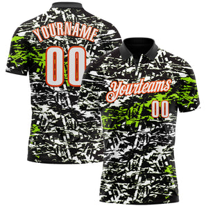 Custom Black Neon Green-Orange 3D Bowling Abstract Grunge Art Performance Polo Shirt