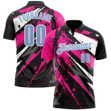 Custom Black Light Blue-Pink 3D Bowling Splash Ink Performance Polo Shirt