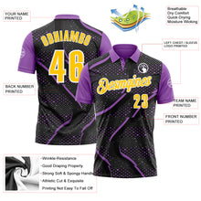 Load image into Gallery viewer, Custom Black Yellow-Medium Purple 3D Bowling Dot Performance Polo Shirt
