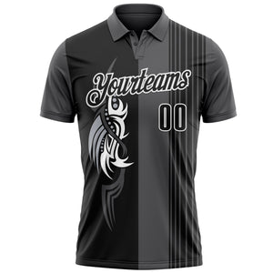 Custom Steel Gray Black-White 3D Bowling Tattoos Performance Polo Shirt