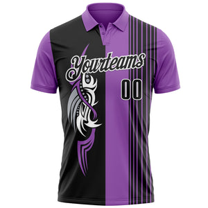 Custom Medium Purple Black-White 3D Bowling Tattoos Performance Polo Shirt