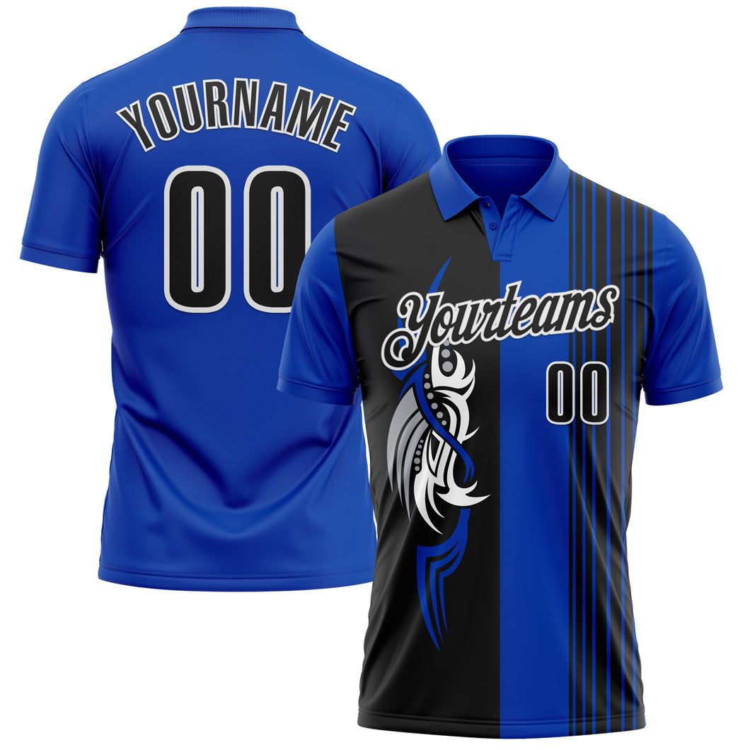 Custom Thunder Blue Black-White 3D Bowling Tattoos Performance Polo Shirt