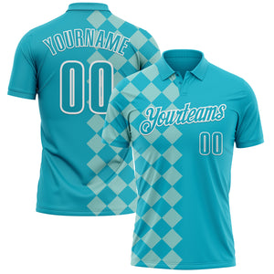 Custom Lakes Blue Ice Blue-White 3D Bowling Geometric Square Shape Performance Polo Shirt