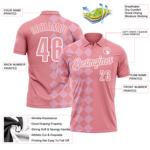 Custom Medium Pink Light Pink-White 3D Bowling Geometric Square Shape Performance Polo Shirt