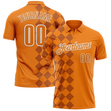 Custom Bay Orange Texas Orange-White 3D Bowling Geometric Square Shape Performance Polo Shirt