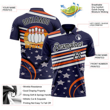 Load image into Gallery viewer, Custom Navy Black-White 3D Bowling Star Performance Polo Shirt
