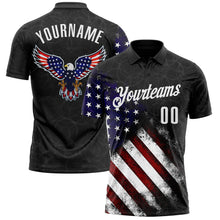 Load image into Gallery viewer, Custom Black White 3D Bowling American Flag Eagle Performance Polo Shirt
