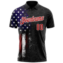 Load image into Gallery viewer, Custom Black Red-White 3D Bowling American Flag Performance Polo Shirt
