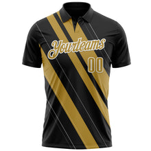 Load image into Gallery viewer, Custom Black Old Gold-White 3D Bowling Line Shape Performance Polo Shirt
