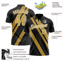 Load image into Gallery viewer, Custom Black Old Gold-White 3D Bowling Line Shape Performance Polo Shirt
