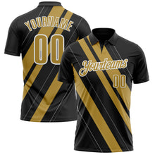 Load image into Gallery viewer, Custom Black Old Gold-White 3D Bowling Line Shape Performance Polo Shirt
