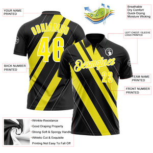 Custom Black Light Yellow-White 3D Bowling Line Shape Performance Polo Shirt