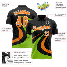 Load image into Gallery viewer, Custom Black Bay Orange-Neon Green 3D Bowling Geometric Shape Performance Polo Shirt
