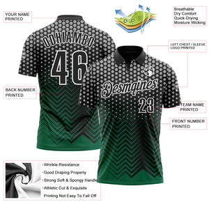 Custom Black Kelly Green-Gray 3D Bowling Geometric Shape Performance Polo Shirt