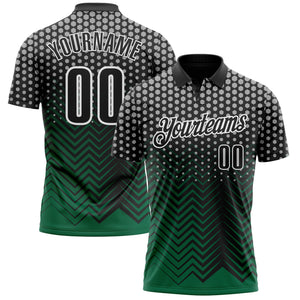 Custom Black Kelly Green-Gray 3D Bowling Geometric Shape Performance Polo Shirt