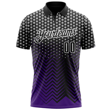 Custom Black Purple-Gray 3D Bowling Geometric Shape Performance Polo Shirt