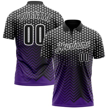 Custom Black Purple-Gray 3D Bowling Geometric Shape Performance Polo Shirt