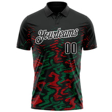 Load image into Gallery viewer, Custom Black Kelly Green-Red 3D Bowling Abstract Grunge Art Performance Polo Shirt
