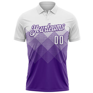 Custom White Purple 3D Pattern Design Gradient Square Shape Performance Polo Shirt