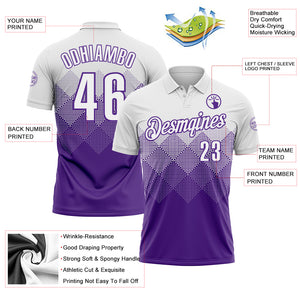 Custom White Purple 3D Pattern Design Gradient Square Shape Performance Polo Shirt